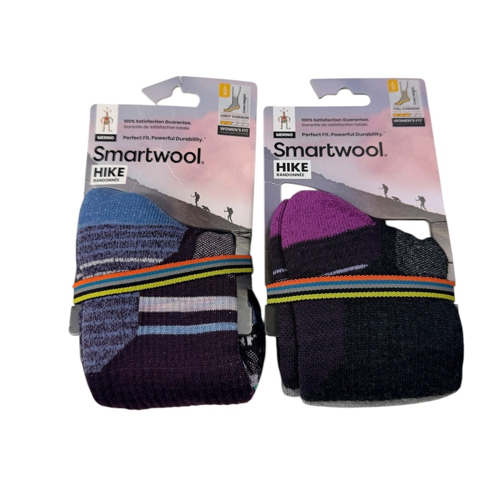 Smartwool Women Hike Crew Socks 2 Pair Set Merino Wool Charcoal Purple Large NEW